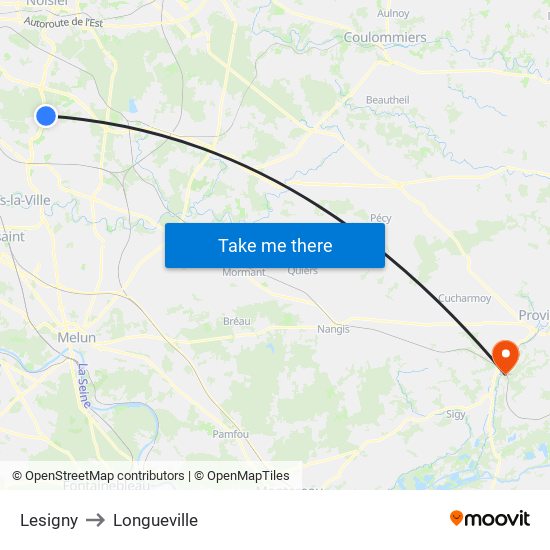 Lesigny to Longueville map