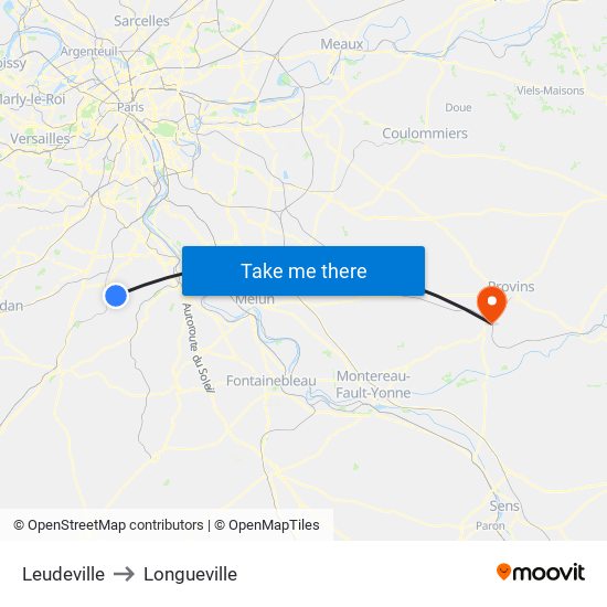 Leudeville to Longueville map