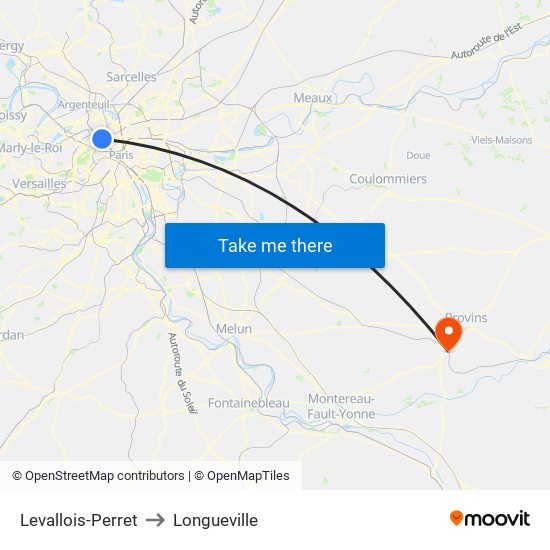 Levallois-Perret to Longueville map