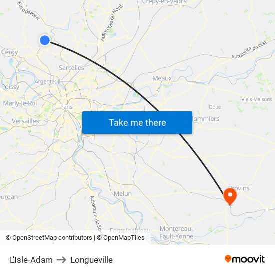 L'Isle-Adam to Longueville map