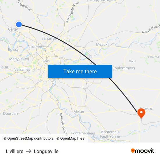 Livilliers to Longueville map