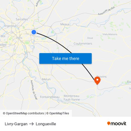 Livry-Gargan to Longueville map