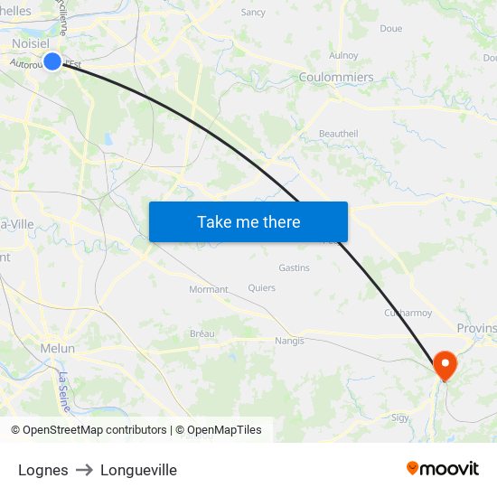Lognes to Longueville map