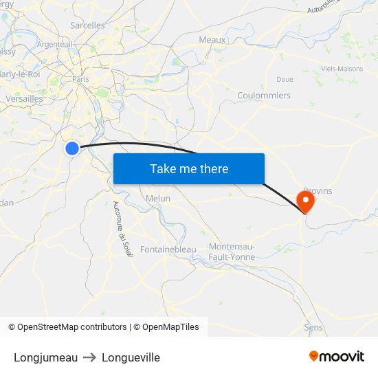 Longjumeau to Longueville map