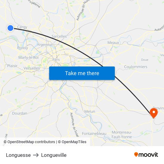 Longuesse to Longueville map