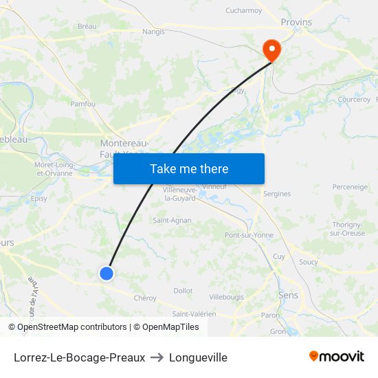 Lorrez-Le-Bocage-Preaux to Longueville map