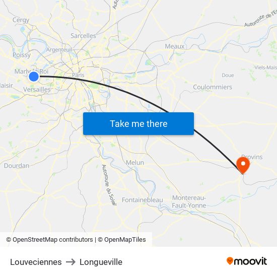 Louveciennes to Longueville map