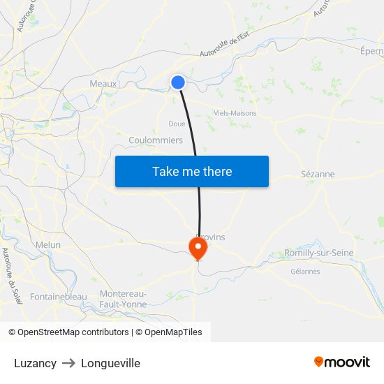 Luzancy to Longueville map