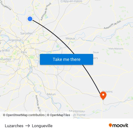 Luzarches to Longueville map