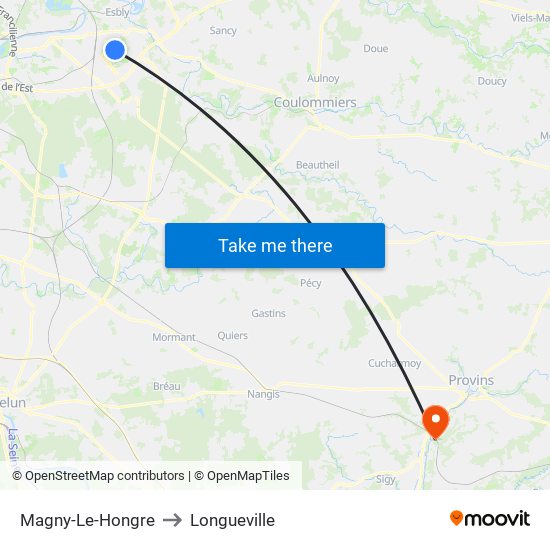 Magny-Le-Hongre to Longueville map