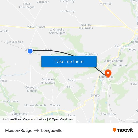 Maison-Rouge to Longueville map