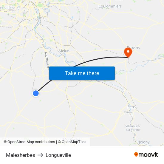 Malesherbes to Longueville map