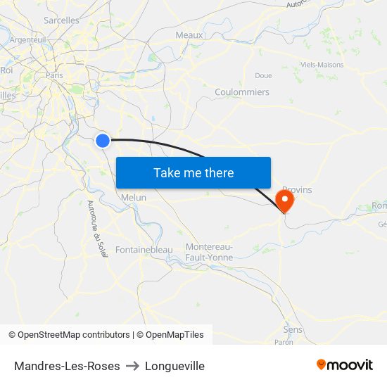 Mandres-Les-Roses to Longueville map