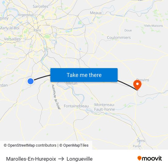 Marolles-En-Hurepoix to Longueville map