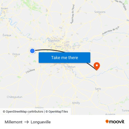 Millemont to Longueville map
