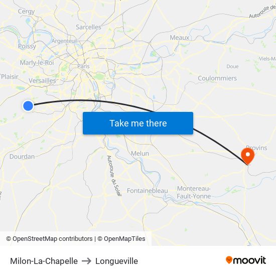 Milon-La-Chapelle to Longueville map