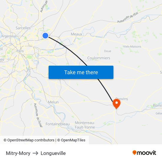 Mitry-Mory to Longueville map