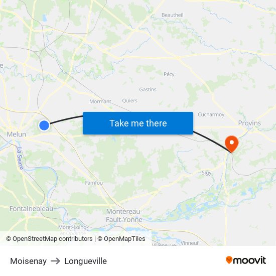 Moisenay to Longueville map