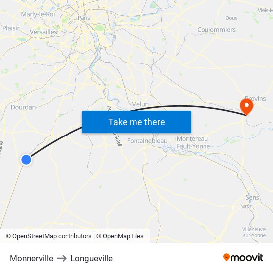 Monnerville to Longueville map