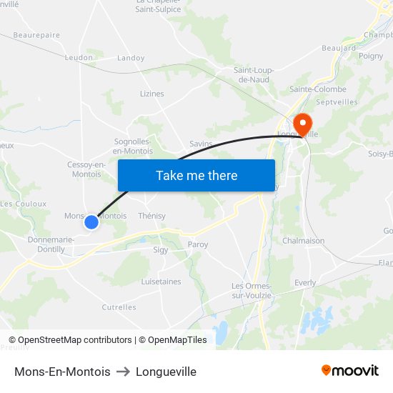 Mons-En-Montois to Longueville map
