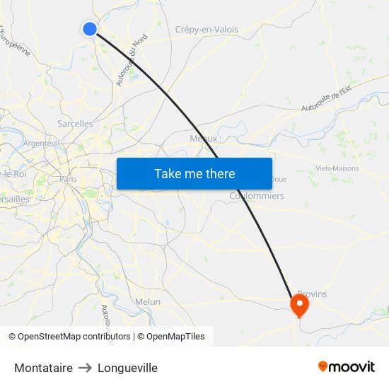 Montataire to Longueville map