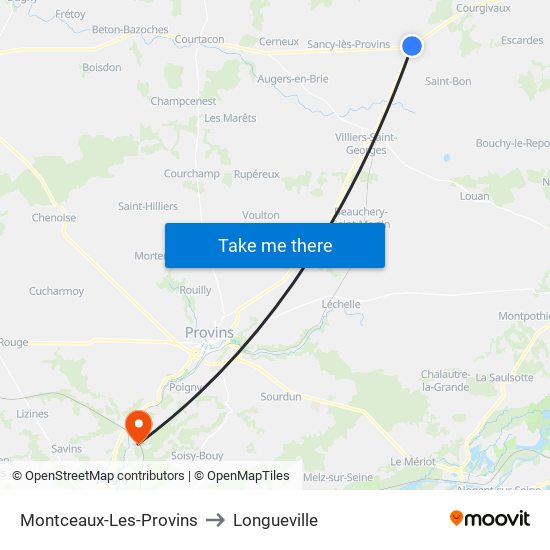 Montceaux-Les-Provins to Longueville map