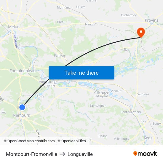 Montcourt-Fromonville to Longueville map