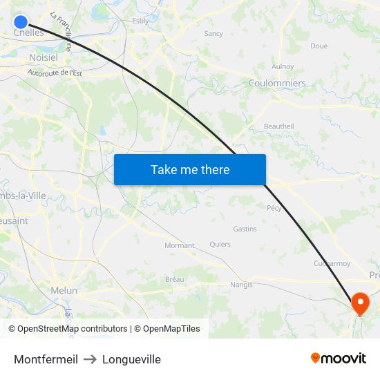 Montfermeil to Longueville map