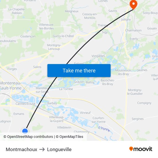 Montmachoux to Longueville map
