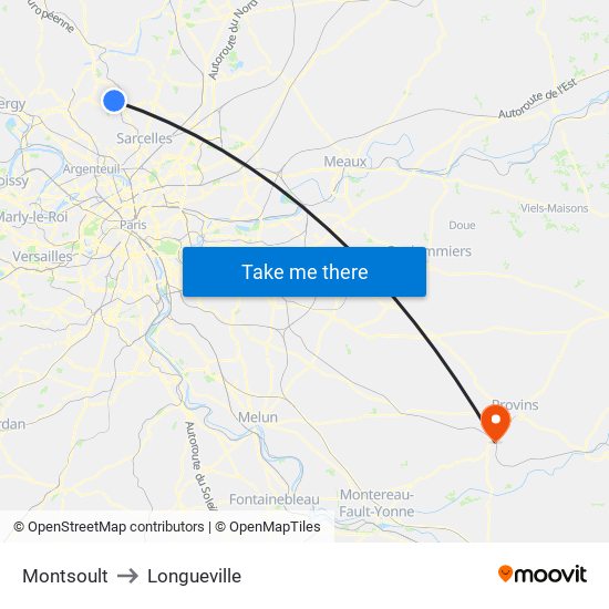 Montsoult to Longueville map