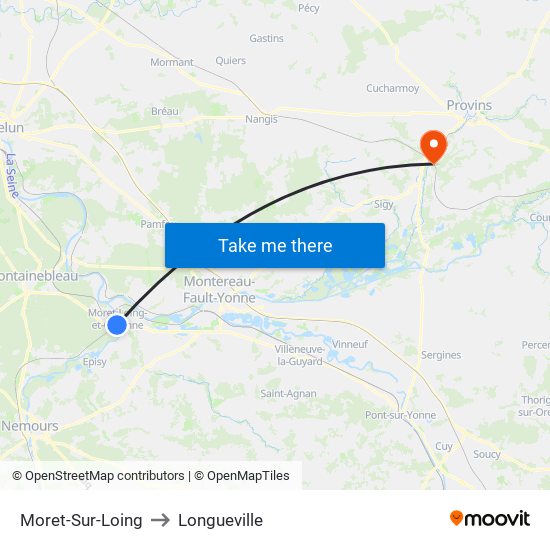 Moret-Sur-Loing to Longueville map