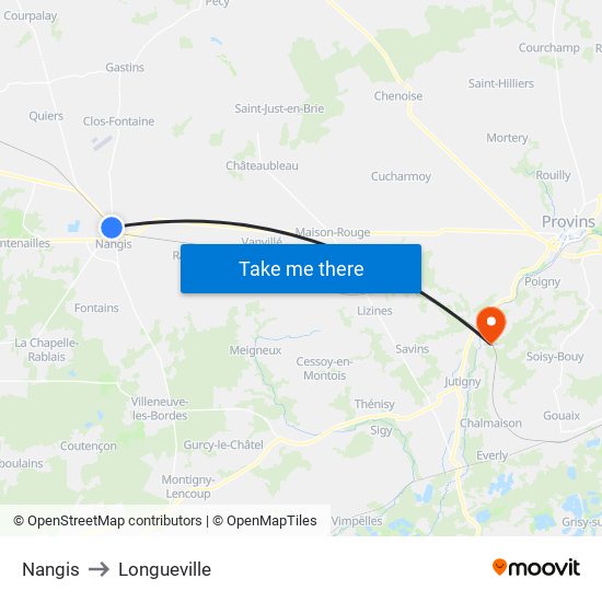 Nangis to Longueville map