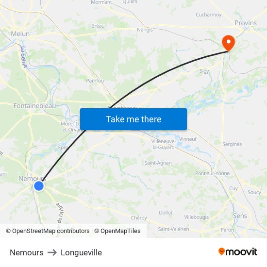 Nemours to Longueville map
