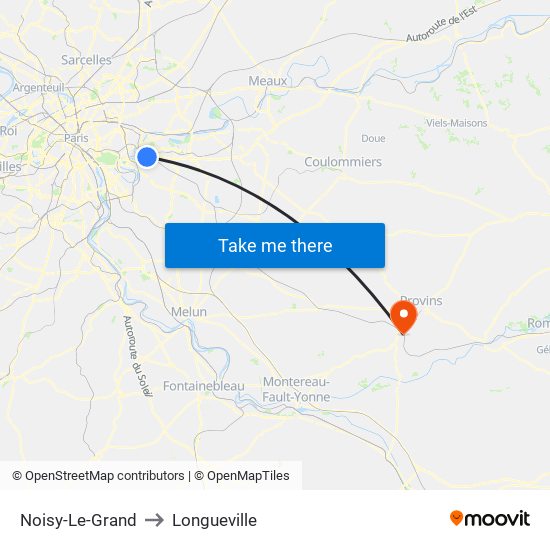 Noisy-Le-Grand to Longueville map