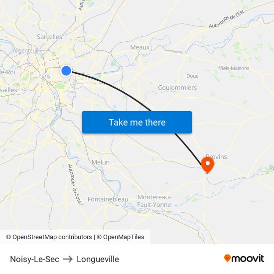 Noisy-Le-Sec to Longueville map