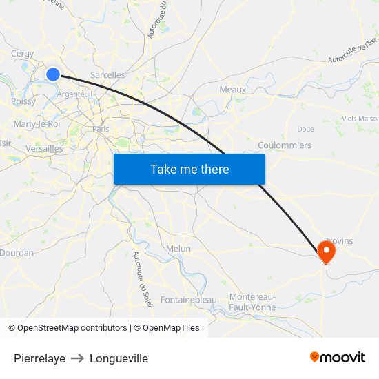 Pierrelaye to Longueville map