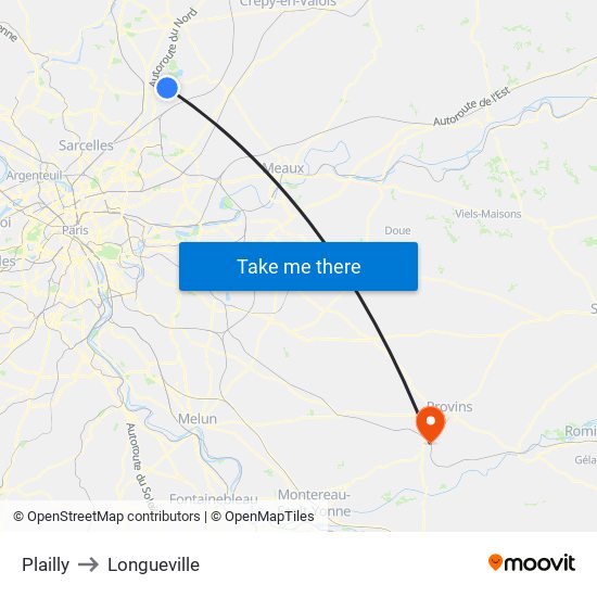 Plailly to Longueville map