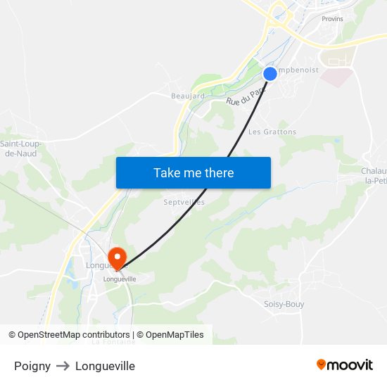 Poigny to Longueville map