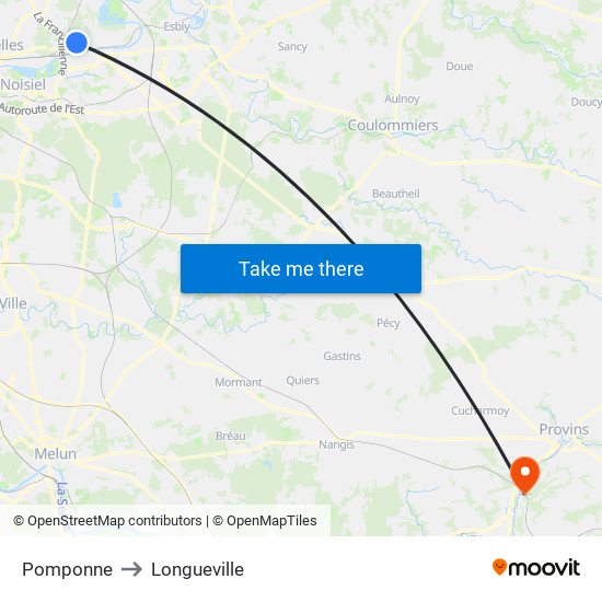 Pomponne to Longueville map