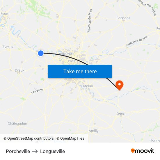 Porcheville to Longueville map