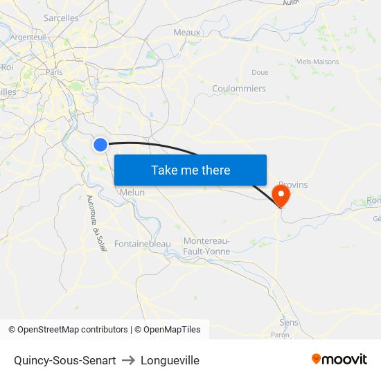 Quincy-Sous-Senart to Longueville map