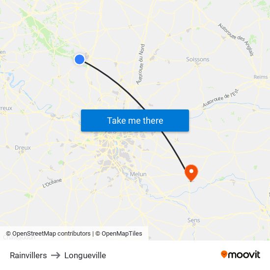 Rainvillers to Longueville map