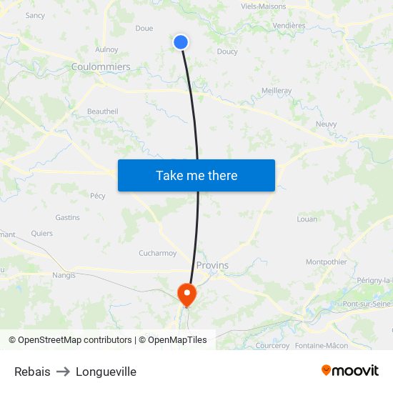 Rebais to Longueville map