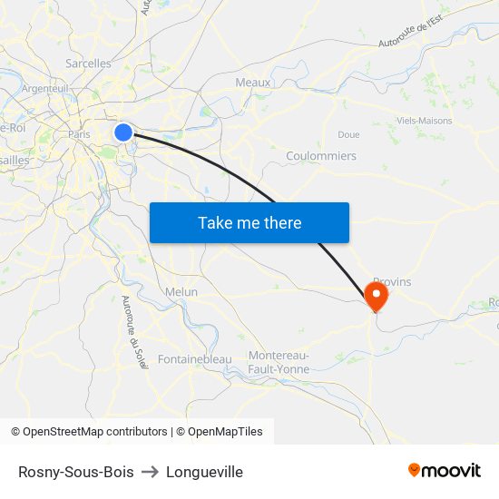 Rosny-Sous-Bois to Longueville map