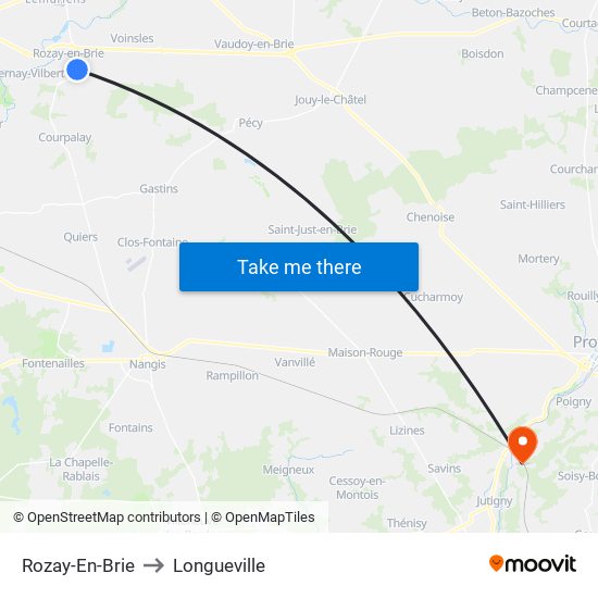 Rozay-En-Brie to Longueville map