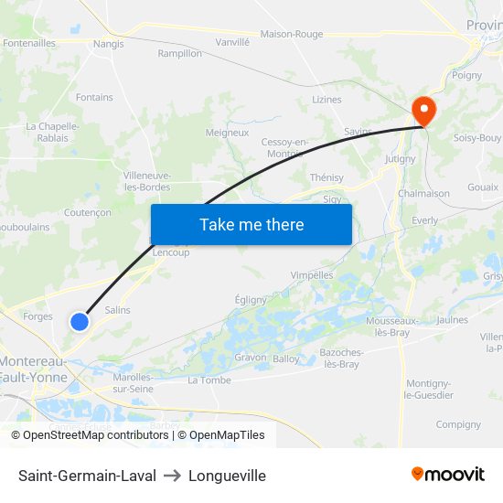 Saint-Germain-Laval to Longueville map