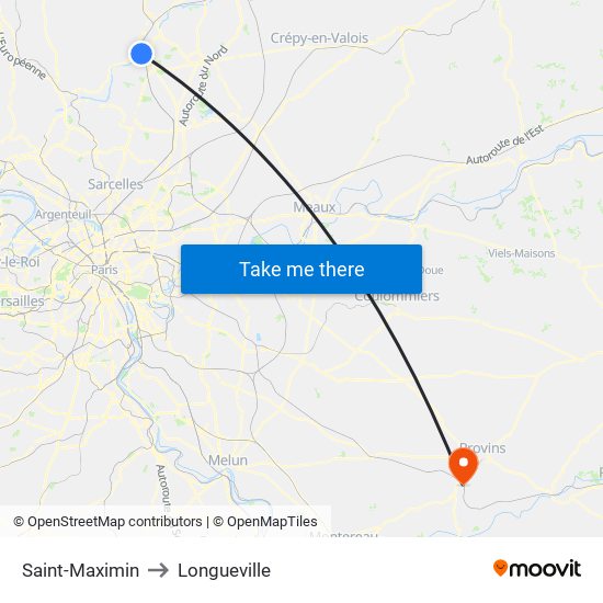 Saint-Maximin to Longueville map