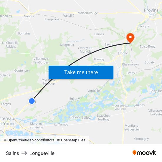 Salins to Longueville map