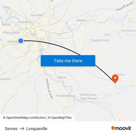 Sevres to Longueville map