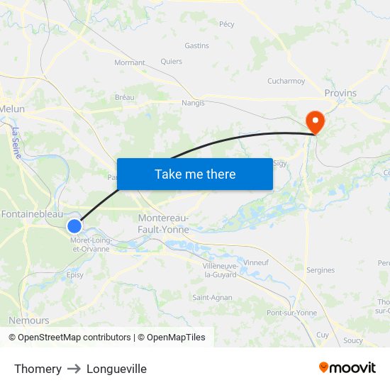 Thomery to Longueville map